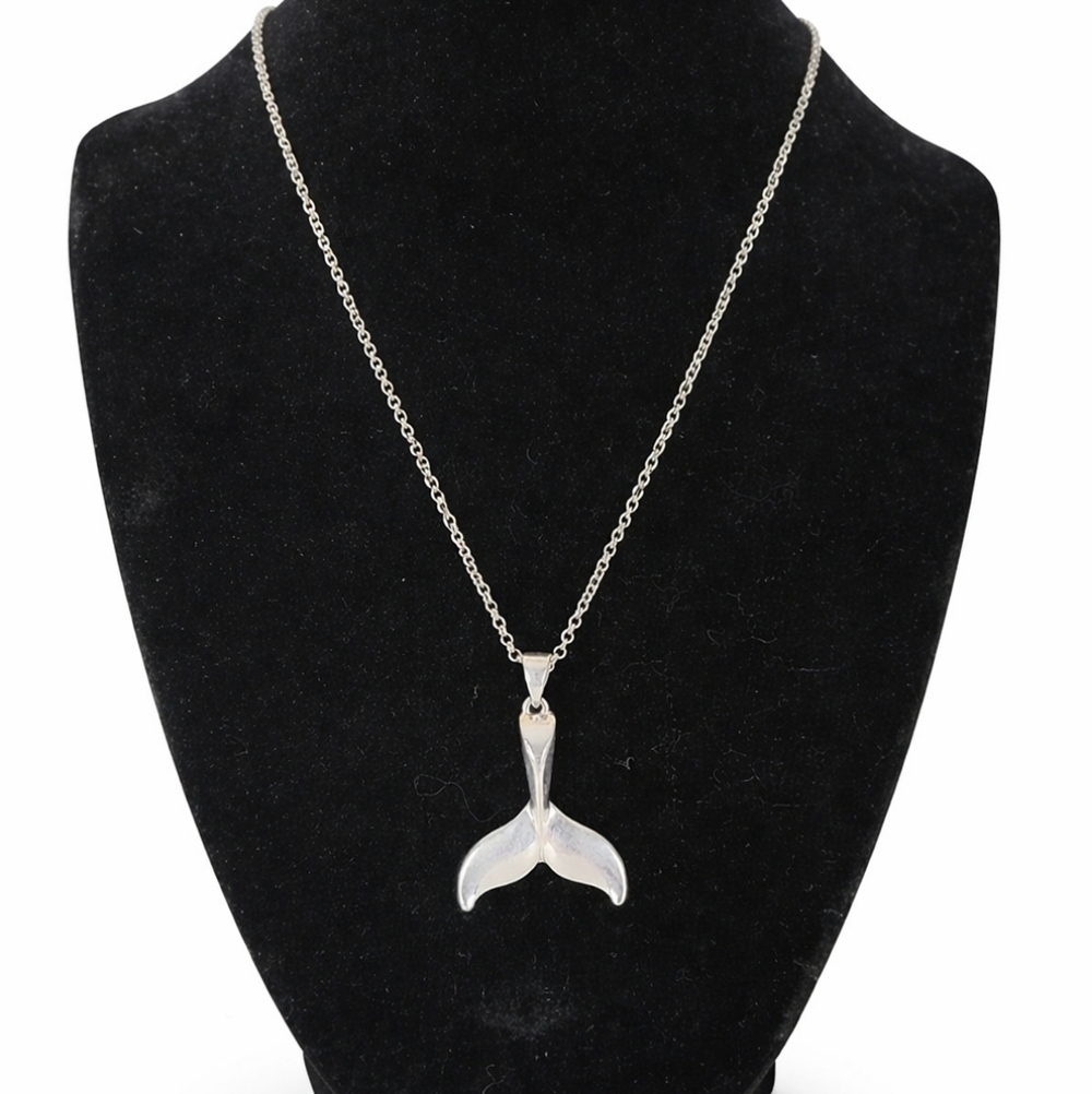 Periwinkle Silver Whale Fin Pendant Necklace